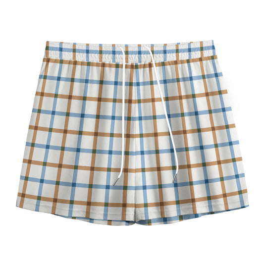 Blue And Brown Tattersall Pattern Print Mesh Shorts