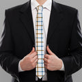 Blue And Brown Tattersall Pattern Print Necktie