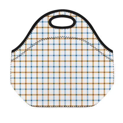 Blue And Brown Tattersall Pattern Print Neoprene Lunch Bag