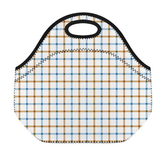 Blue And Brown Tattersall Pattern Print Neoprene Lunch Bag