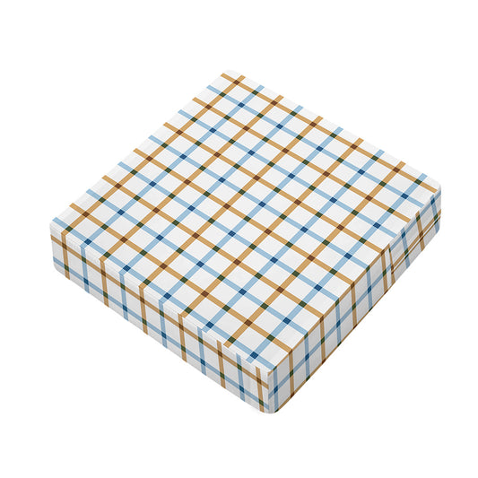 Blue And Brown Tattersall Pattern Print Outdoor Seat Cushion Cover