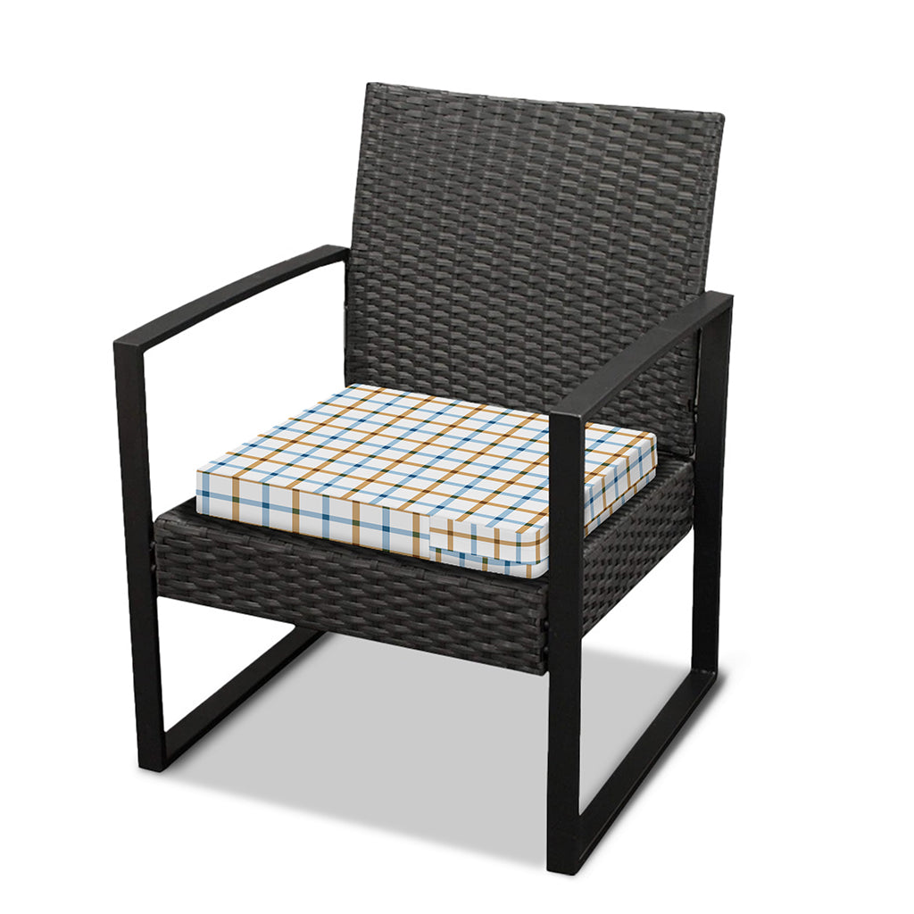 Blue And Brown Tattersall Pattern Print Outdoor Seat Cushion Cover
