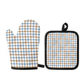 Blue And Brown Tattersall Pattern Print Oven Mitt And Pot Holder Set