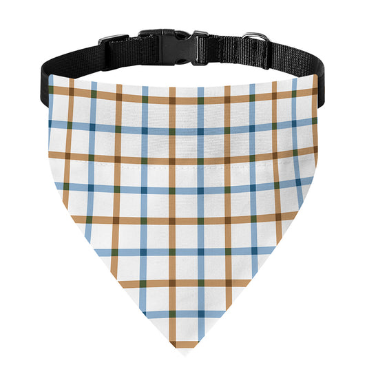 Blue And Brown Tattersall Pattern Print Over The Collar Dog Bandana