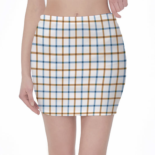 Blue And Brown Tattersall Pattern Print Pencil Mini Skirt