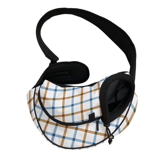 Blue And Brown Tattersall Pattern Print Pet Sling Carrier
