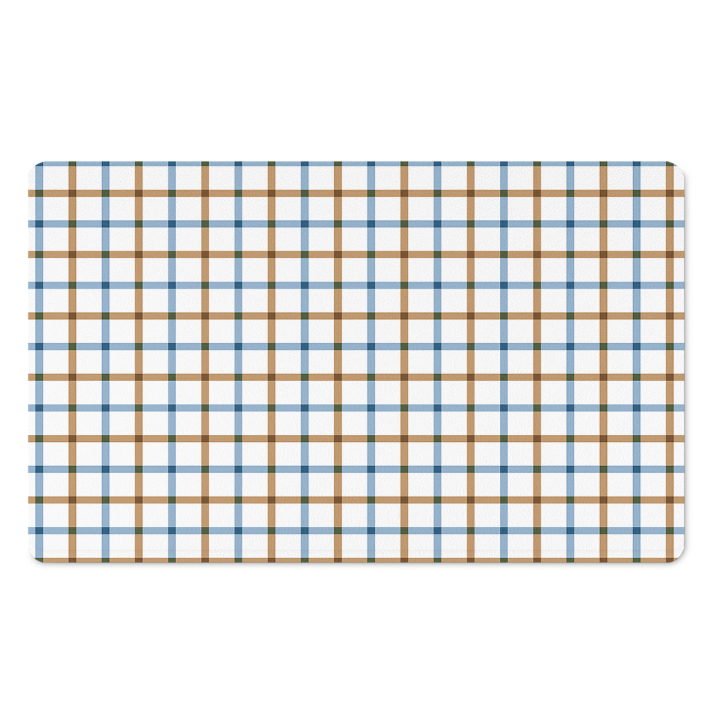Blue And Brown Tattersall Pattern Print Polyester Doormat