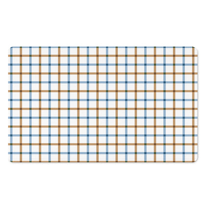 Blue And Brown Tattersall Pattern Print Polyester Doormat