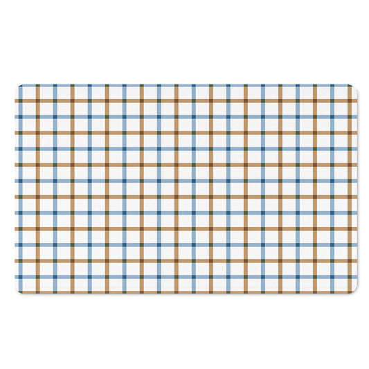 Blue And Brown Tattersall Pattern Print Polyester Doormat