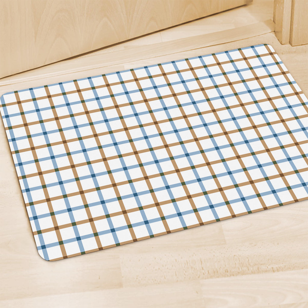 Blue And Brown Tattersall Pattern Print Polyester Doormat