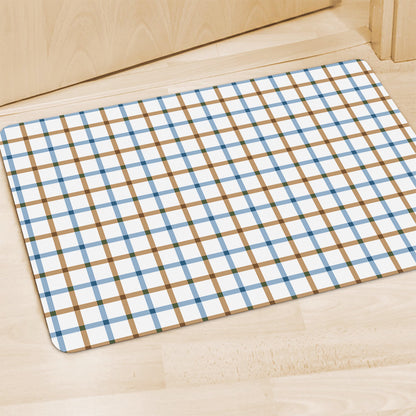Blue And Brown Tattersall Pattern Print Polyester Doormat