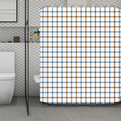 Blue And Brown Tattersall Pattern Print Polyester Shower Curtain