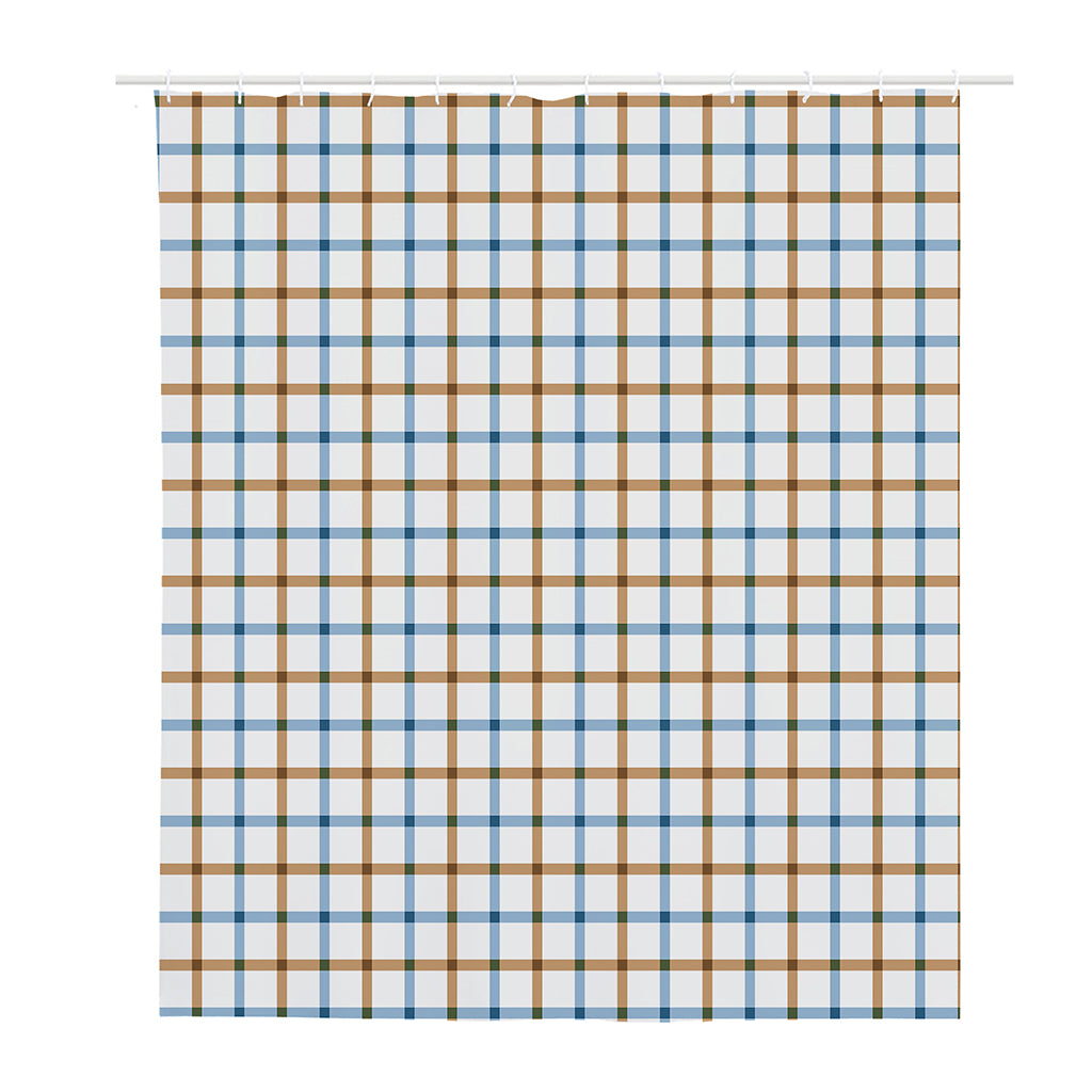 Blue And Brown Tattersall Pattern Print Polyester Shower Curtain