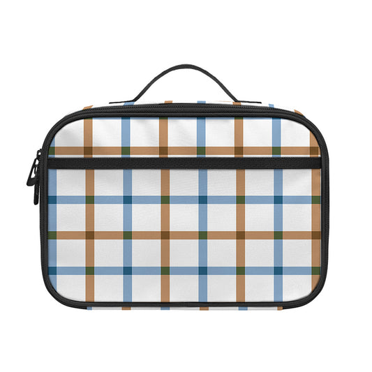 Blue And Brown Tattersall Pattern Print Portable Lunch Bag