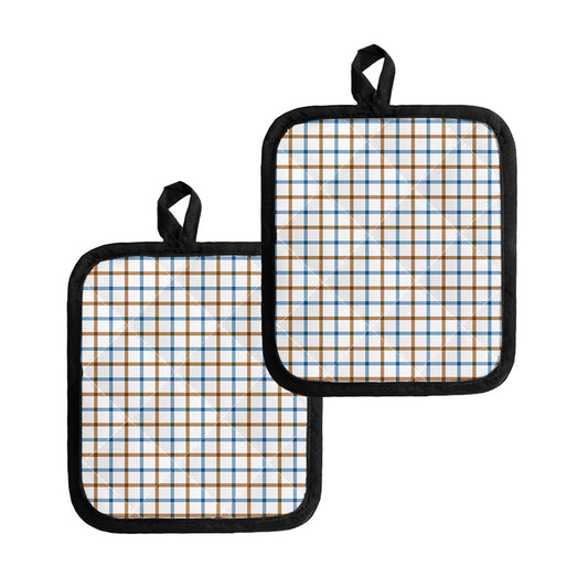 Blue And Brown Tattersall Pattern Print Pot Holders