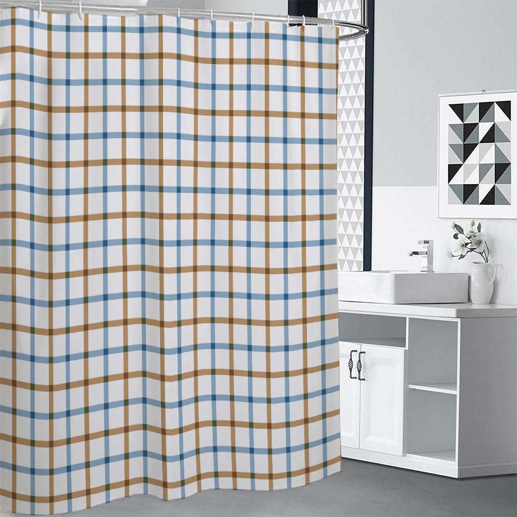 Blue And Brown Tattersall Pattern Print Premium Shower Curtain