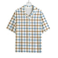 Blue And Brown Tattersall Pattern Print Rayon Hawaiian Shirt