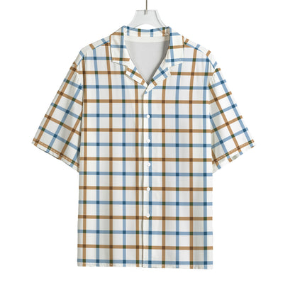 Blue And Brown Tattersall Pattern Print Rayon Hawaiian Shirt