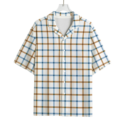 Blue And Brown Tattersall Pattern Print Rayon Hawaiian Shirt