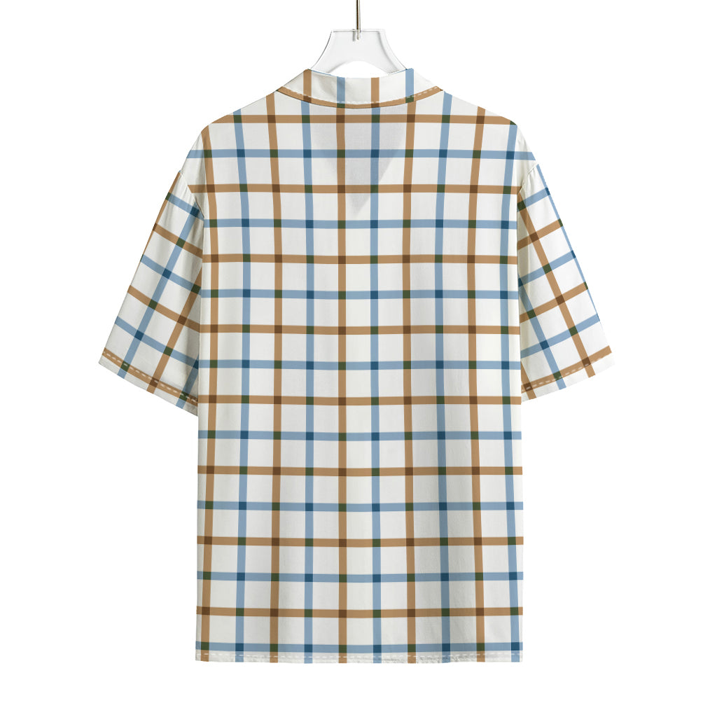 Blue And Brown Tattersall Pattern Print Rayon Hawaiian Shirt