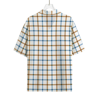Blue And Brown Tattersall Pattern Print Rayon Hawaiian Shirt