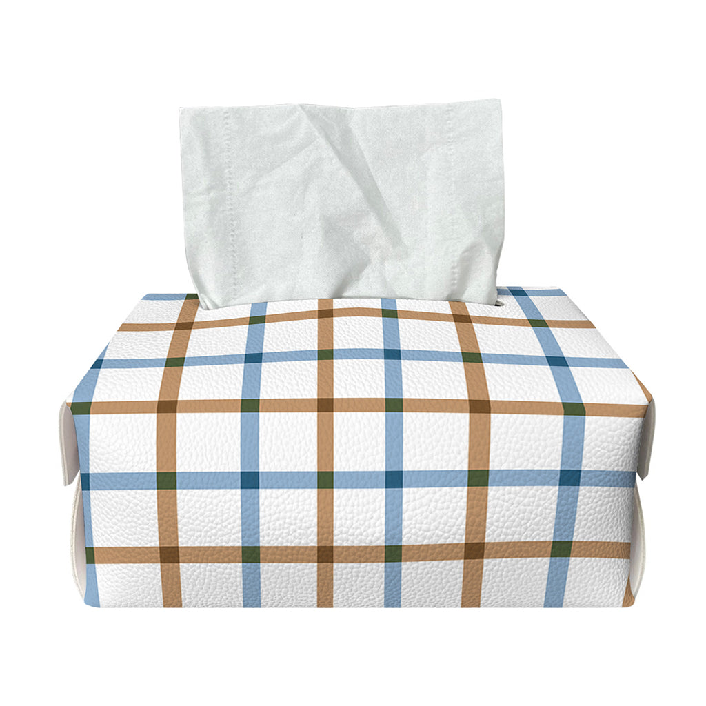 Blue And Brown Tattersall Pattern Print Rectangle Tissue Box Cover
