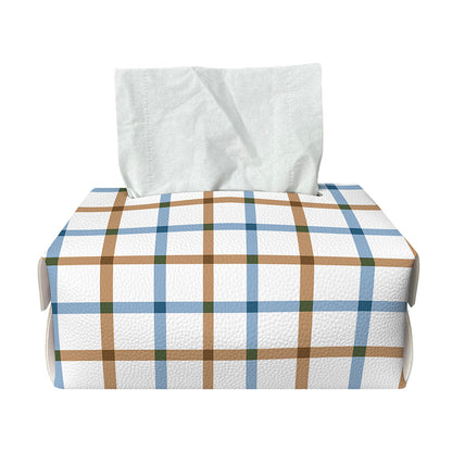 Blue And Brown Tattersall Pattern Print Rectangle Tissue Box Cover