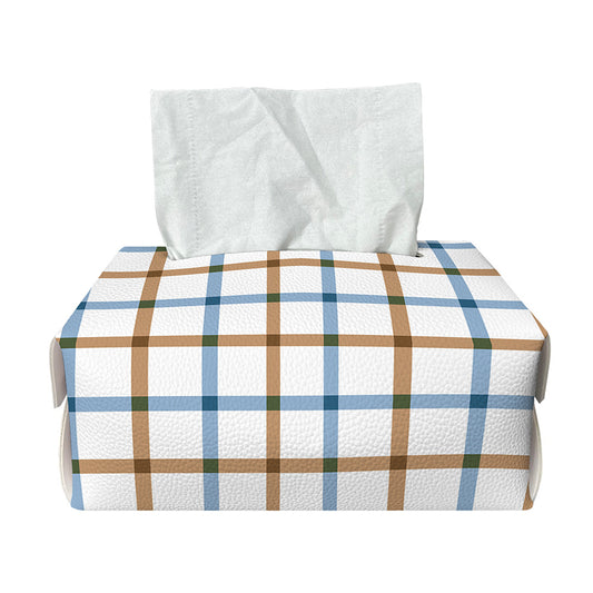 Blue And Brown Tattersall Pattern Print Rectangle Tissue Box Cover