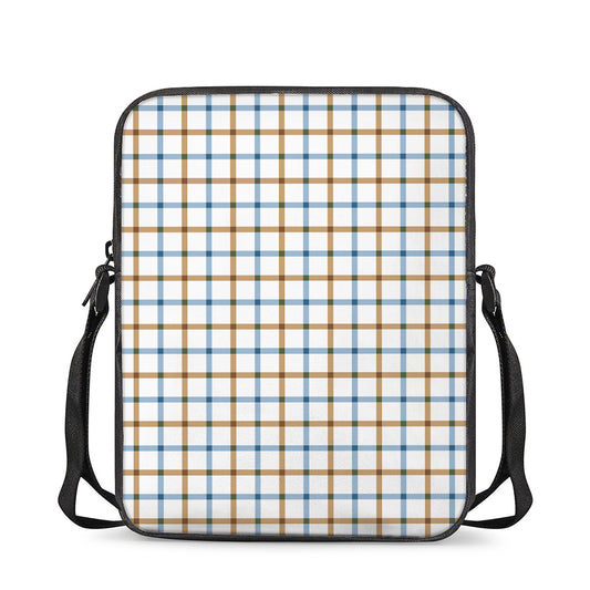 Blue And Brown Tattersall Pattern Print Rectangular Crossbody Bag