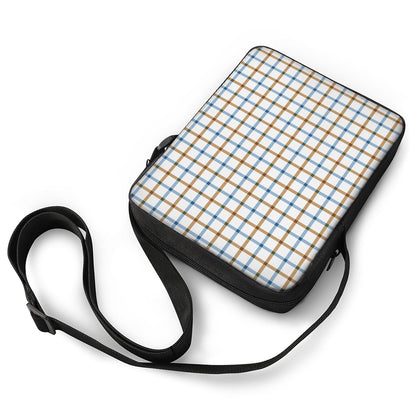 Blue And Brown Tattersall Pattern Print Rectangular Crossbody Bag
