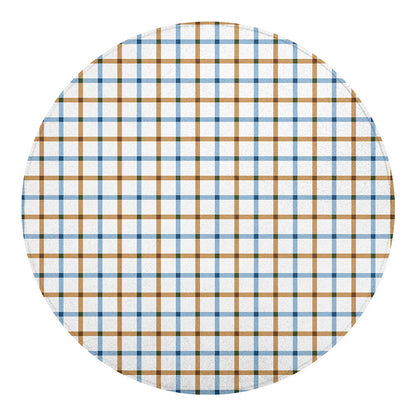 Blue And Brown Tattersall Pattern Print Round Blanket