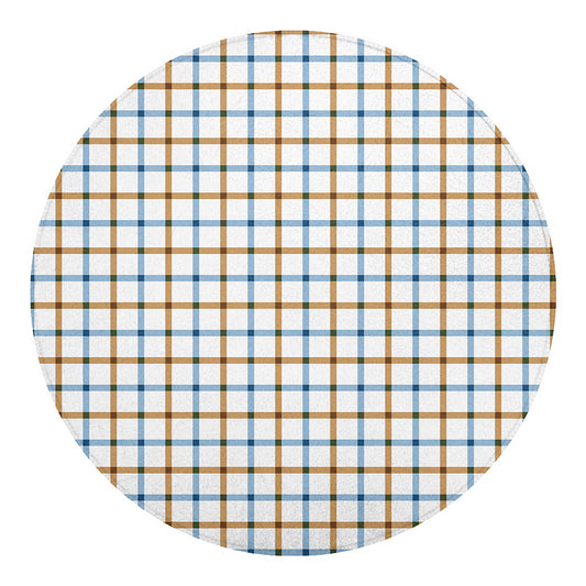Blue And Brown Tattersall Pattern Print Round Blanket