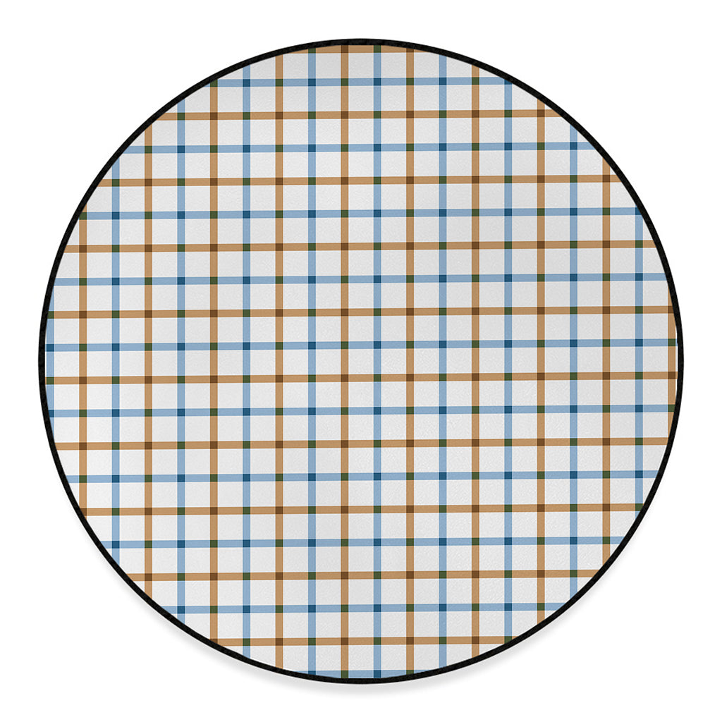 Blue And Brown Tattersall Pattern Print Round Floor Mat