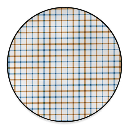 Blue And Brown Tattersall Pattern Print Round Floor Mat