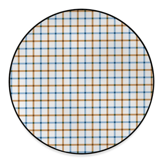 Blue And Brown Tattersall Pattern Print Round Floor Mat