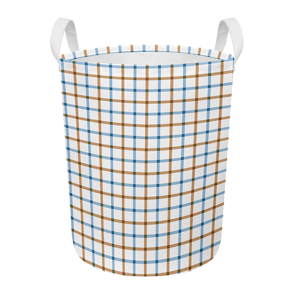 Blue And Brown Tattersall Pattern Print Round Laundry Basket