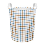 Blue And Brown Tattersall Pattern Print Round Laundry Basket