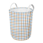 Blue And Brown Tattersall Pattern Print Round Laundry Basket