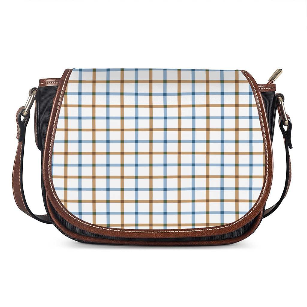 Blue And Brown Tattersall Pattern Print Saddle Bag