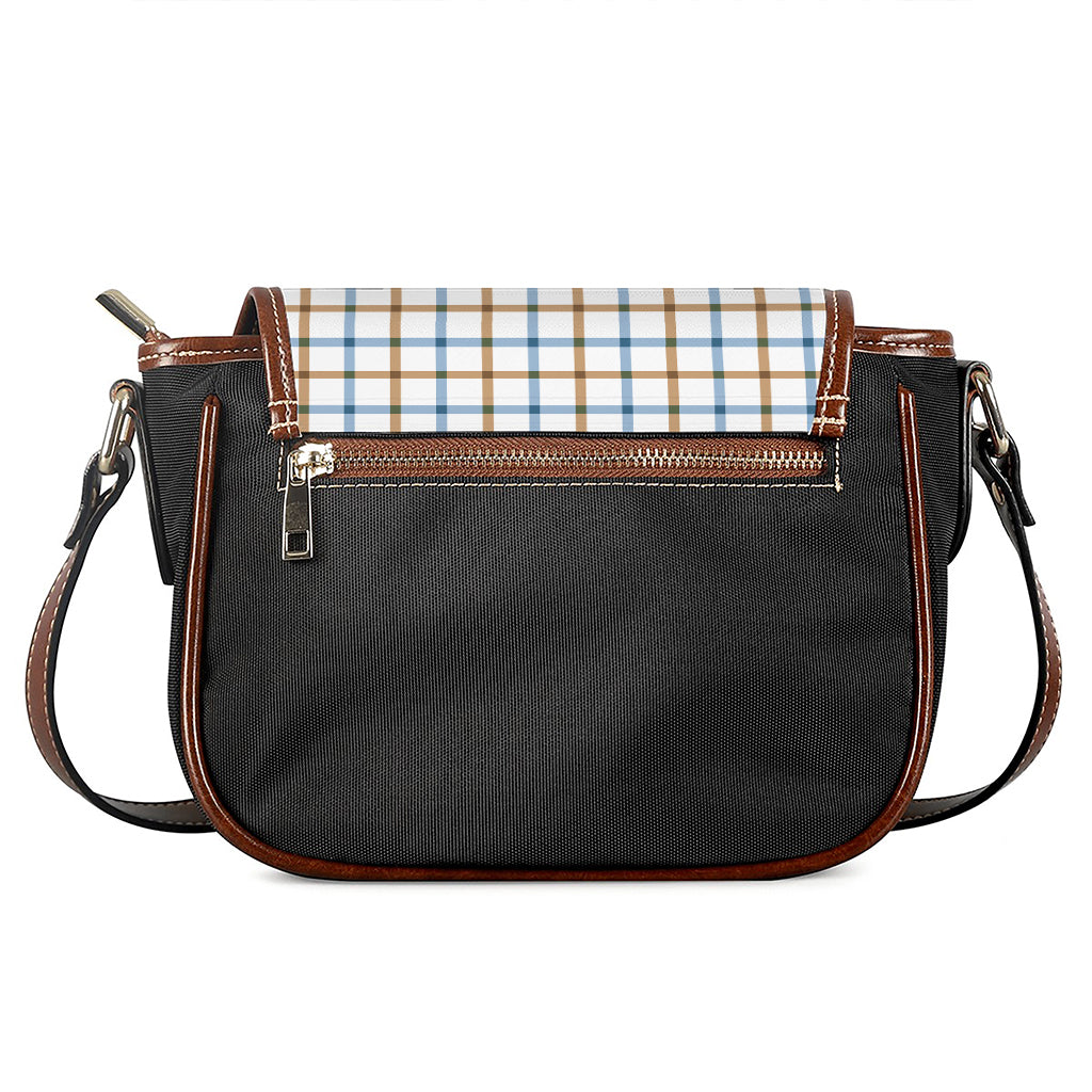 Blue And Brown Tattersall Pattern Print Saddle Bag