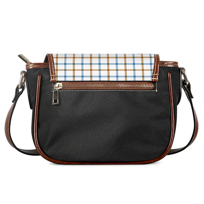 Blue And Brown Tattersall Pattern Print Saddle Bag