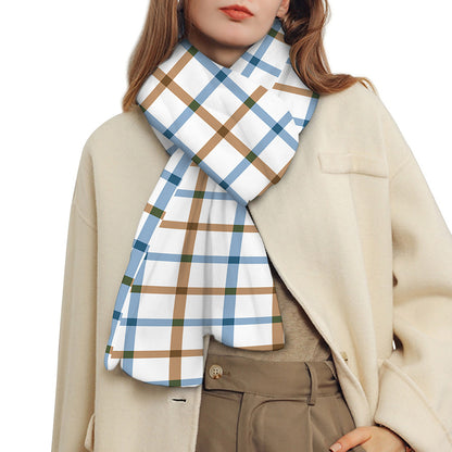 Blue And Brown Tattersall Pattern Print Scarf