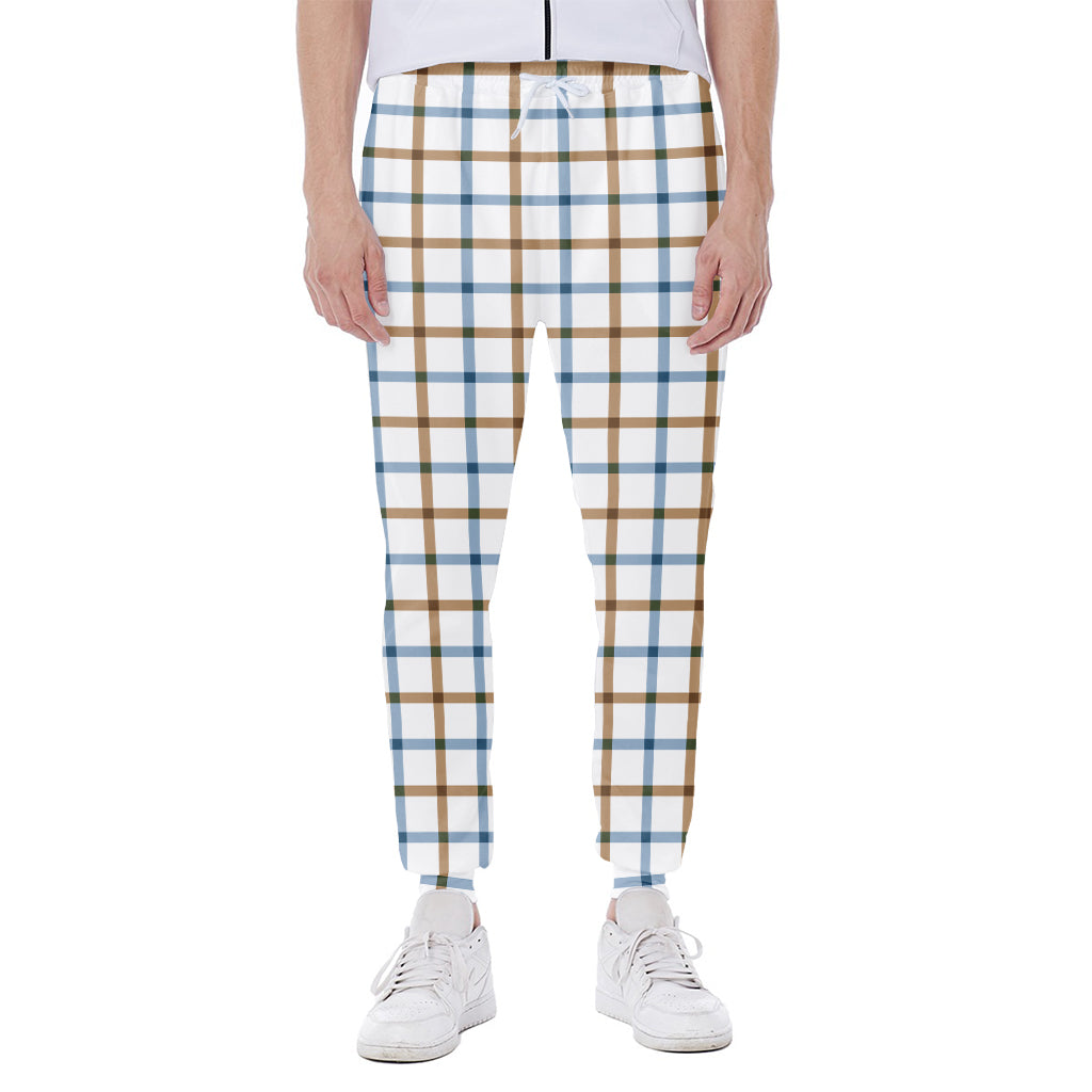 Blue And Brown Tattersall Pattern Print Scuba Joggers