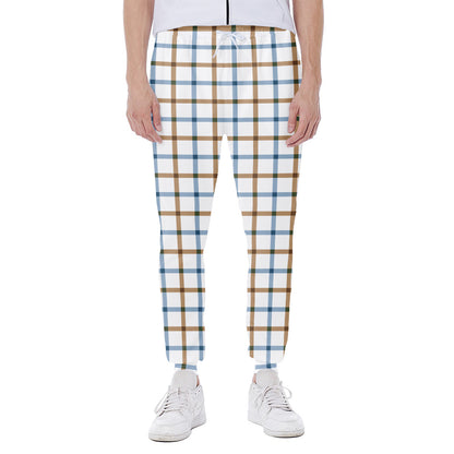 Blue And Brown Tattersall Pattern Print Scuba Joggers