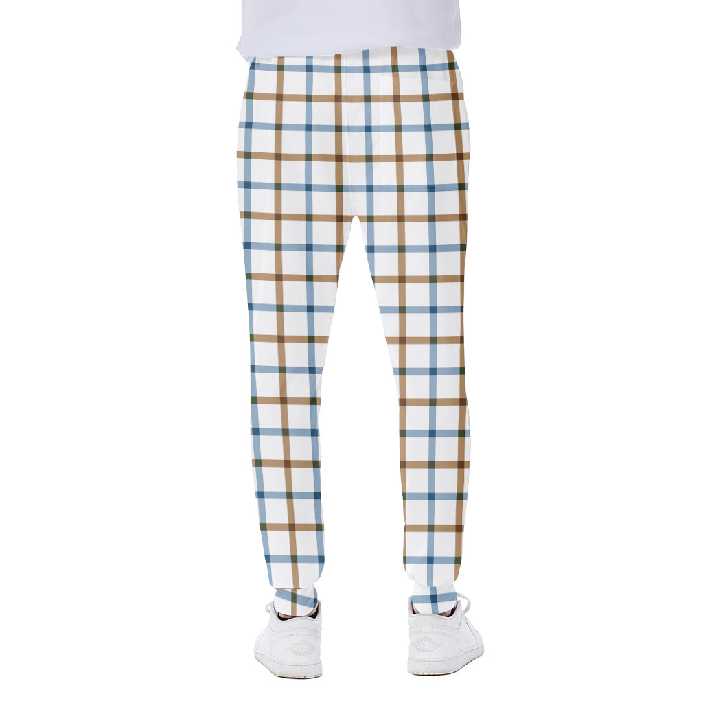 Blue And Brown Tattersall Pattern Print Scuba Joggers