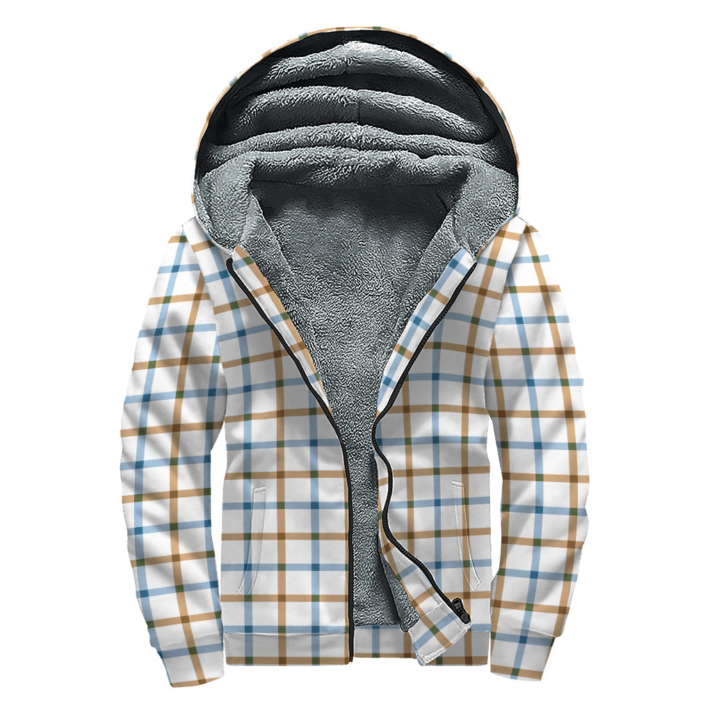 Blue And Brown Tattersall Pattern Print Sherpa Lined Zip Up Hoodie