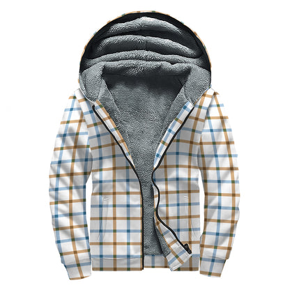Blue And Brown Tattersall Pattern Print Sherpa Lined Zip Up Hoodie
