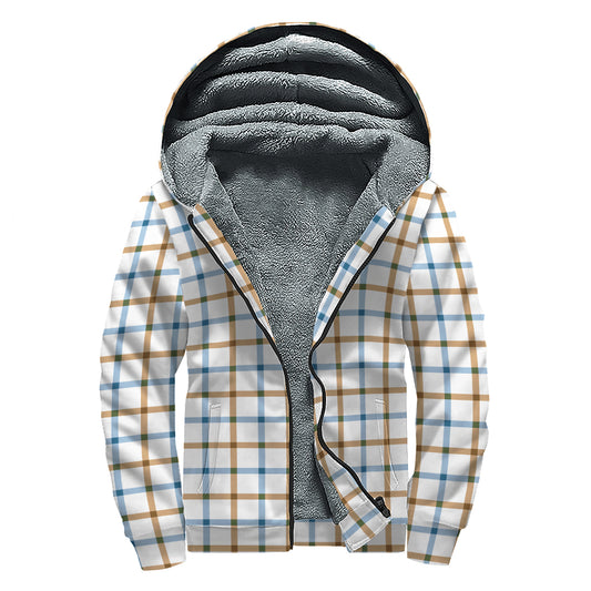 Blue And Brown Tattersall Pattern Print Sherpa Lined Zip Up Hoodie
