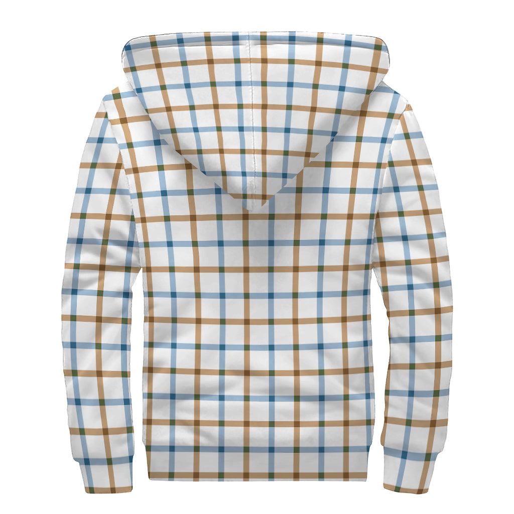 Blue And Brown Tattersall Pattern Print Sherpa Lined Zip Up Hoodie