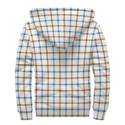 Blue And Brown Tattersall Pattern Print Sherpa Lined Zip Up Hoodie